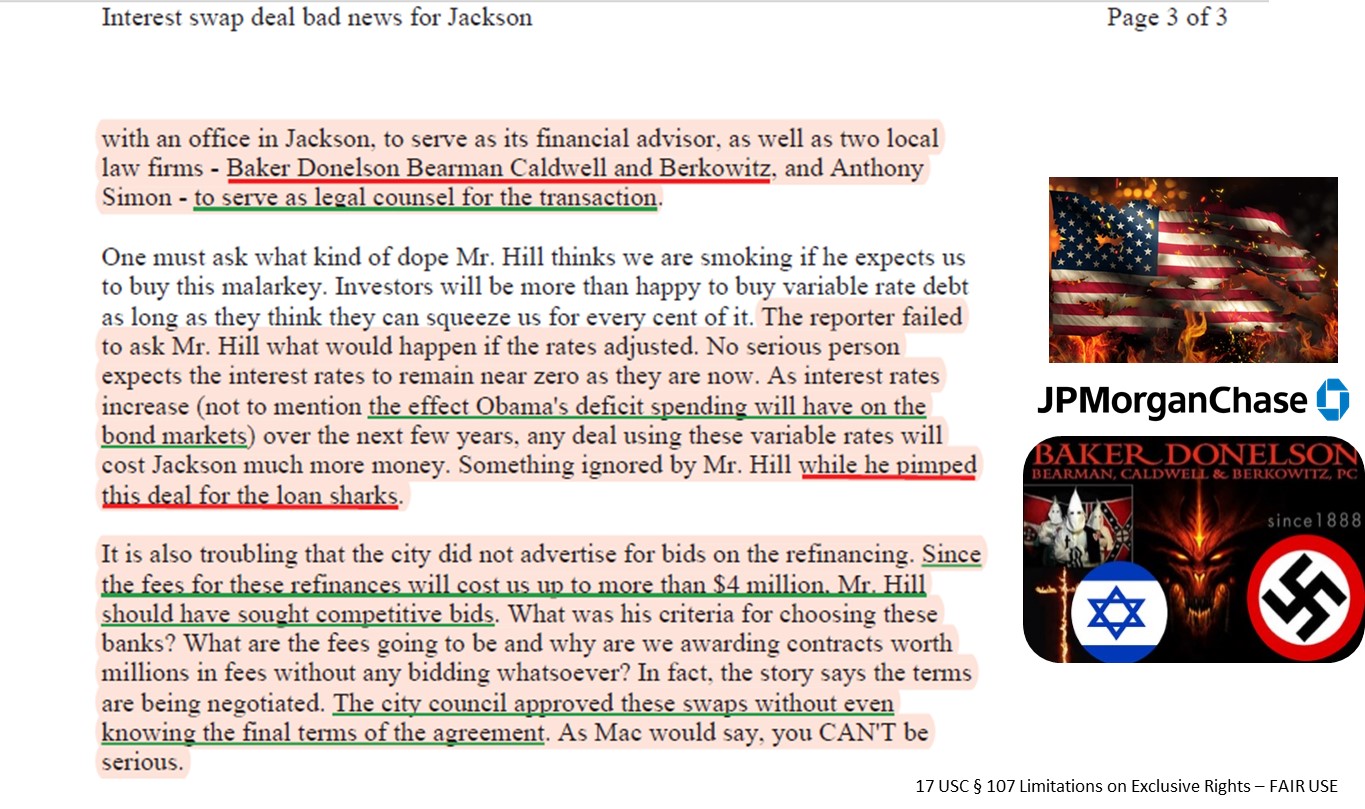 USA Baker Donelson and JP Morgan Chase INTEREST SWAP DEAL Racketeering EXTORTION Scams03