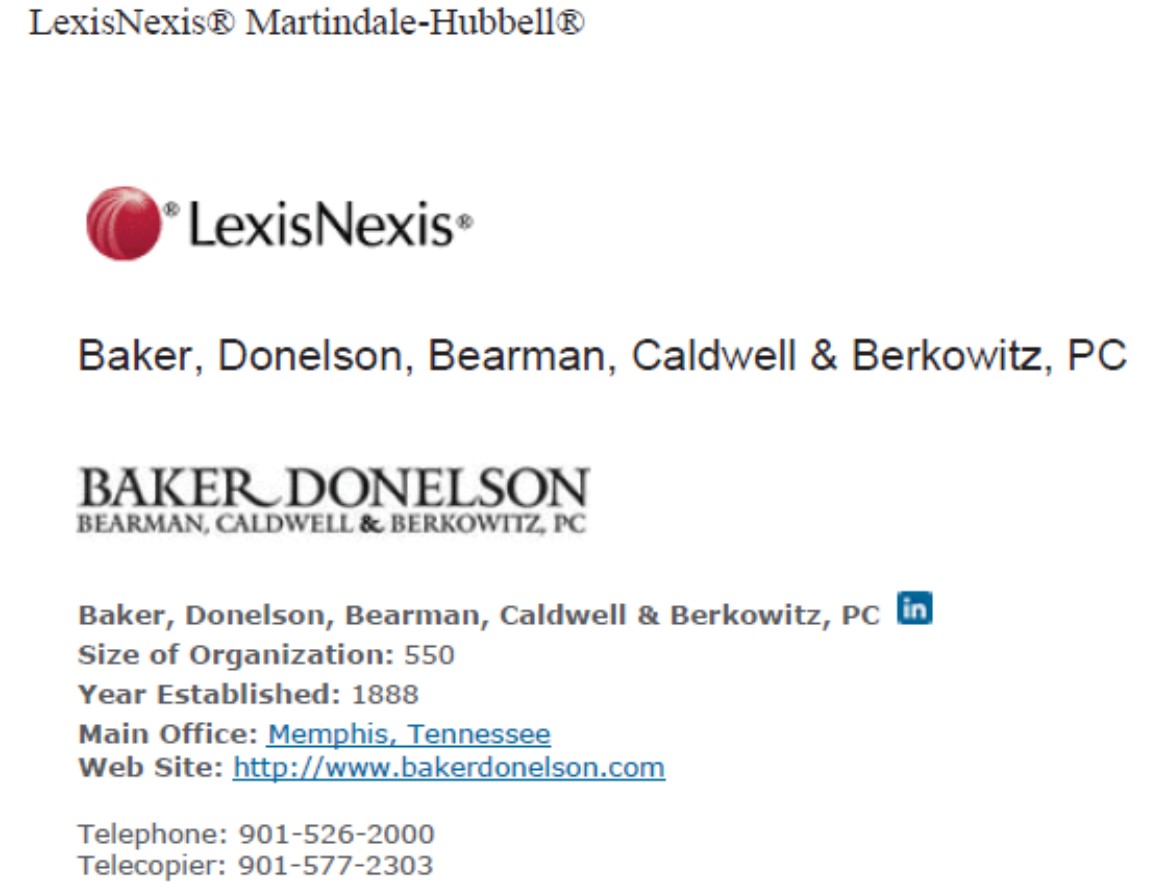 Baker Donelson Martindale Hubbell Info